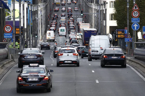 Traffic Jam Central Street Brussels Belgium Nov 2018 — Stock Photo, Image