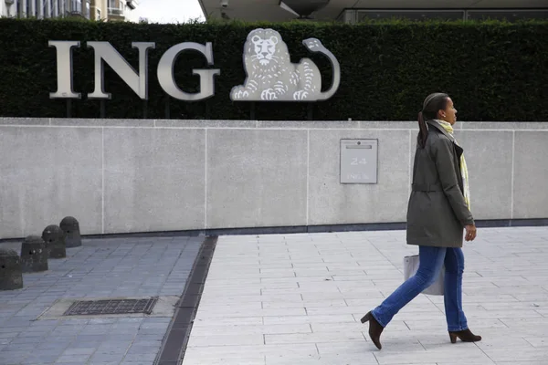 Логотип Ing Банк Зображений Вході Головний Офіс Групи Брюсселі Бельгії — стокове фото