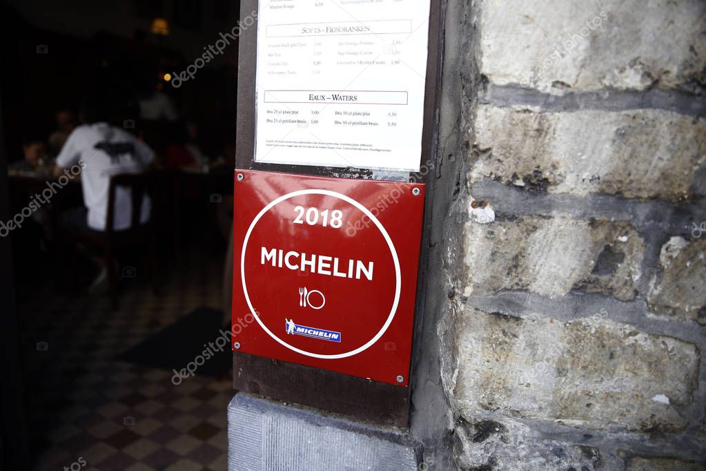 A logo of Michelin Guides in a restaurant in Brussels, Belgium on Oct. 14, 2018