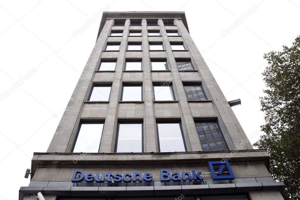 Exterior view of Deutsche Bank branch in Brussels ,Belgium on Sep. 13, 2018
