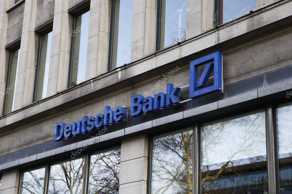 Brussels, Belgium. 29th November 2018.  Exterio view of Deutsche Bank branch.