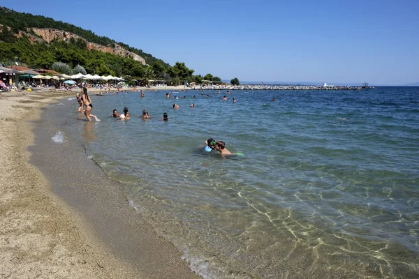 People Sunbathe Beach Anavros Greece Aug 2018 — Stock Photo, Image