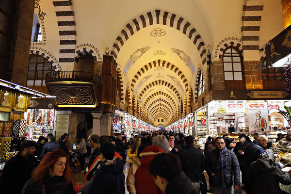 Interior view of the Spice Bazaar in Istanbul, Turkey on Jan. 3, 2019