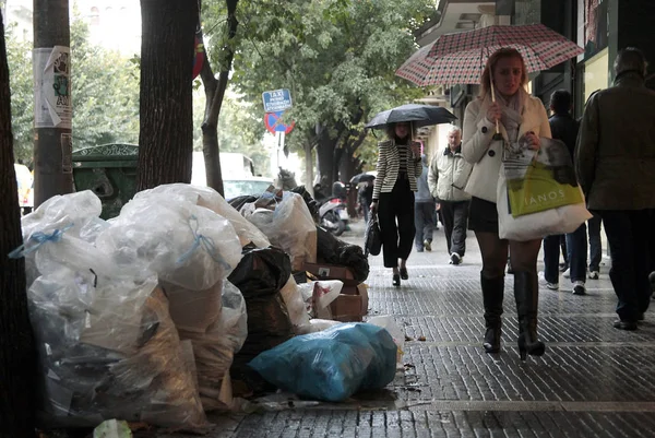 Piles Ordures Dans Les Rues Thessalonique Grèce Raison Grève Des — Photo