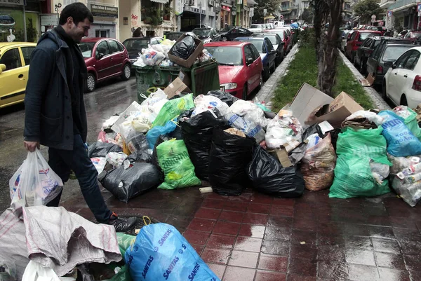 Piles Ordures Dans Les Rues Thessalonique Grèce Raison Grève Des — Photo