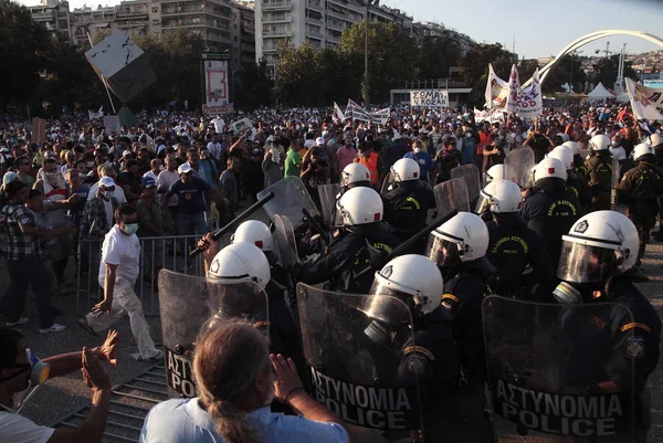 Policía Los Manifestantes Enfrentan Durante Una Huelga General Horas Contra — Foto de Stock