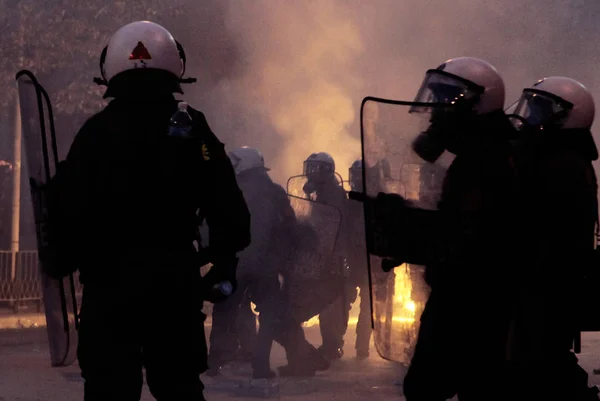 Polisen Och Demonstranterna Kolliderar Timmars Allmän Strejk Mot Regeringens Politik — Stockfoto