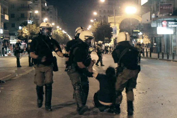 Politie Demonstranten Botsen Tijdens Een Algemene Staking Van Uur Tegen — Stockfoto