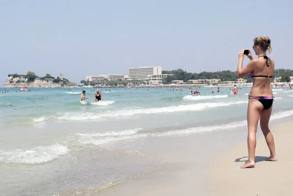 People Relaxing Beach Sani Beach Halkidiki Greece Aug 2012 — Stock Photo, Image