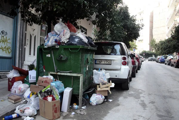 Piles Ordures Dans Les Rues Thessalonique Grèce Raison Grève Des — Photo