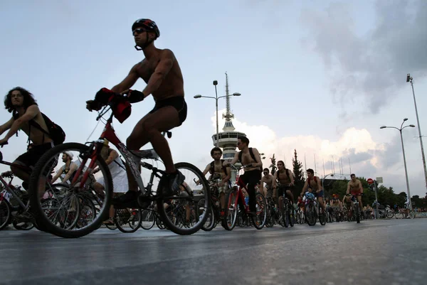 Thessalonique Grèce Juin 2010 Des Cyclistes Nus Participent International Naked — Photo