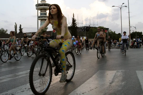 Thessalonique Grèce Juin 2010 Des Cyclistes Nus Participent International Naked — Photo