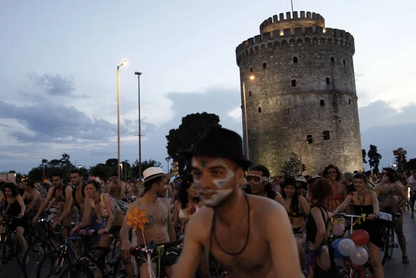 Thessalonique Grèce Juin 2010 Des Cyclistes Nus Participent International Naked — Photo