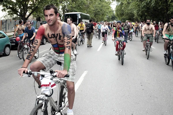 Thessalonique Grèce 1Er Juin 2012 Des Cyclistes Nus Participent International — Photo