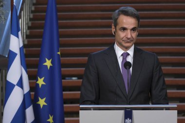 Hollanda Başbakanı Mark Rutte ve Yunanistan Başbakanı Kyriakos Mitsotakis 3 Eylül 2019 tarihinde Hollanda'nın Lahey kentinde düzenlenen ortak basın toplantısına katıldılar..