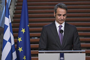 Hollanda Başbakanı Mark Rutte ve Yunanistan Başbakanı Kyriakos Mitsotakis 3 Eylül 2019 tarihinde Hollanda'nın Lahey kentinde düzenlenen ortak basın toplantısına katıldılar..