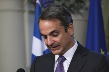 Hollanda Başbakanı Mark Rutte ve Yunanistan Başbakanı Kyriakos Mitsotakis 3 Eylül 2019 tarihinde Hollanda'nın Lahey kentinde düzenlenen ortak basın toplantısına katıldılar..