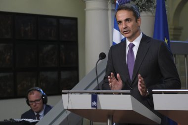 Hollanda Başbakanı Mark Rutte ve Yunanistan Başbakanı Kyriakos Mitsotakis 3 Eylül 2019 tarihinde Hollanda'nın Lahey kentinde düzenlenen ortak basın toplantısına katıldılar..