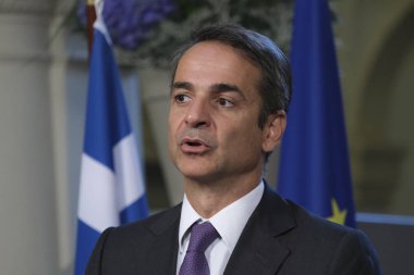 Hollanda Başbakanı Mark Rutte ve Yunanistan Başbakanı Kyriakos Mitsotakis 3 Eylül 2019 tarihinde Hollanda'nın Lahey kentinde düzenlenen ortak basın toplantısına katıldılar..