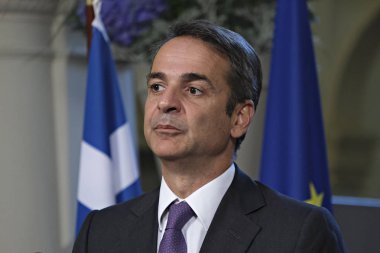 Hollanda Başbakanı Mark Rutte ve Yunanistan Başbakanı Kyriakos Mitsotakis 3 Eylül 2019 tarihinde Hollanda'nın Lahey kentinde düzenlenen ortak basın toplantısına katıldılar..