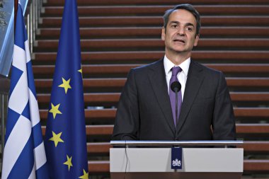 Hollanda Başbakanı Mark Rutte ve Yunanistan Başbakanı Kyriakos Mitsotakis 3 Eylül 2019 tarihinde Hollanda'nın Lahey kentinde düzenlenen ortak basın toplantısına katıldılar..
