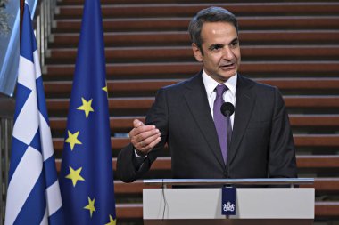 Hollanda Başbakanı Mark Rutte ve Yunanistan Başbakanı Kyriakos Mitsotakis 3 Eylül 2019 tarihinde Hollanda'nın Lahey kentinde düzenlenen ortak basın toplantısına katıldılar..