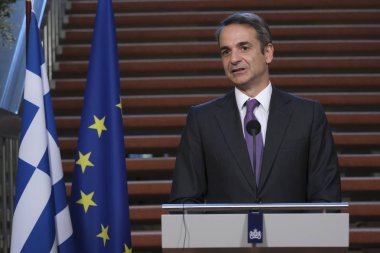 Hollanda Başbakanı Mark Rutte ve Yunanistan Başbakanı Kyriakos Mitsotakis 3 Eylül 2019 tarihinde Hollanda'nın Lahey kentinde düzenlenen ortak basın toplantısına katıldılar..