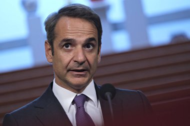Hollanda Başbakanı Mark Rutte ve Yunanistan Başbakanı Kyriakos Mitsotakis 3 Eylül 2019 tarihinde Hollanda'nın Lahey kentinde düzenlenen ortak basın toplantısına katıldılar..