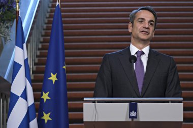Hollanda Başbakanı Mark Rutte ve Yunanistan Başbakanı Kyriakos Mitsotakis 3 Eylül 2019 tarihinde Hollanda'nın Lahey kentinde düzenlenen ortak basın toplantısına katıldılar..