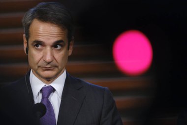 Hollanda Başbakanı Mark Rutte ve Yunanistan Başbakanı Kyriakos Mitsotakis 3 Eylül 2019 tarihinde Hollanda'nın Lahey kentinde düzenlenen ortak basın toplantısına katıldılar..