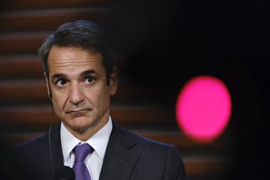 Hollanda Başbakanı Mark Rutte ve Yunanistan Başbakanı Kyriakos Mitsotakis 3 Eylül 2019 tarihinde Hollanda'nın Lahey kentinde düzenlenen ortak basın toplantısına katıldılar..