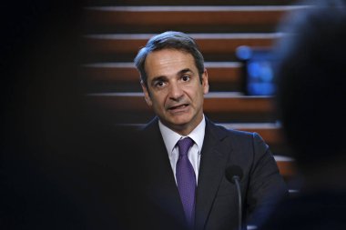 Hollanda Başbakanı Mark Rutte ve Yunanistan Başbakanı Kyriakos Mitsotakis 3 Eylül 2019 tarihinde Hollanda'nın Lahey kentinde düzenlenen ortak basın toplantısına katıldılar..