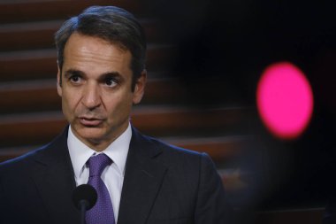 Hollanda Başbakanı Mark Rutte ve Yunanistan Başbakanı Kyriakos Mitsotakis 3 Eylül 2019 tarihinde Hollanda'nın Lahey kentinde düzenlenen ortak basın toplantısına katıldılar..