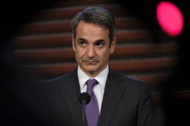 Hollanda Başbakanı Mark Rutte ve Yunanistan Başbakanı Kyriakos Mitsotakis 3 Eylül 2019 tarihinde Hollanda'nın Lahey kentinde düzenlenen ortak basın toplantısına katıldılar..