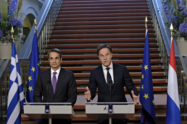Hollanda Başbakanı Mark Rutte ve Yunanistan Başbakanı Kyriakos Mitsotakis 3 Eylül 2019 tarihinde Hollanda'nın Lahey kentinde düzenlenen ortak basın toplantısına katıldılar..