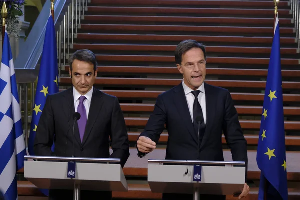 Hollanda Başbakanı Mark Rutte ve Yunanistan Başbakanı Kyriakos Mitsotakis 3 Eylül 2019 tarihinde Hollanda'nın Lahey kentinde düzenlenen ortak basın toplantısına katıldılar..