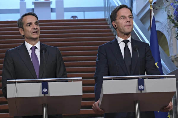 Hollanda Başbakanı Mark Rutte ve Yunanistan Başbakanı Kyriakos Mitsotakis 3 Eylül 2019 tarihinde Hollanda'nın Lahey kentinde düzenlenen ortak basın toplantısına katıldılar..
