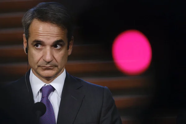 Holandský Premiér Mark Rutte Řecký Premiér Kyriakos Mitsotakis Účastní Společné — Stock fotografie