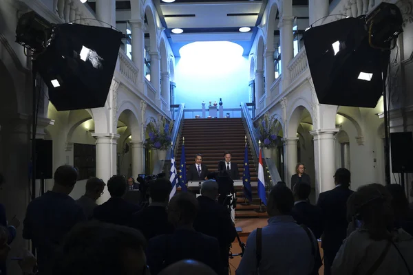 Премьер Министр Нидерландов Марк Рютте Премьер Министр Греции Кириакос Мицотакис — стоковое фото