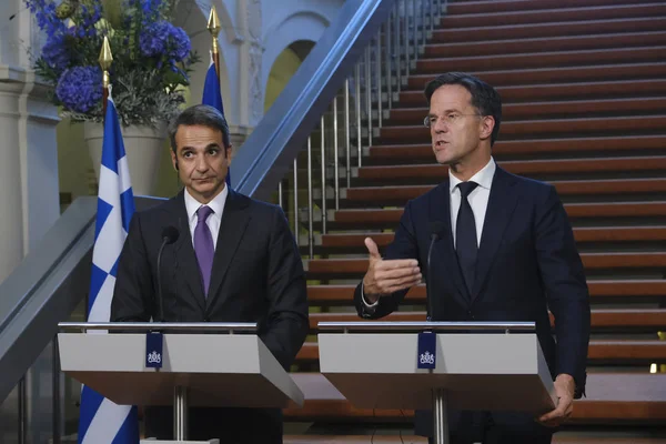 Hollanda Başbakanı Mark Rutte ve Yunanistan Başbakanı Kyriakos Mitsotakis 3 Eylül 2019 tarihinde Hollanda'nın Lahey kentinde düzenlenen ortak basın toplantısına katıldılar..