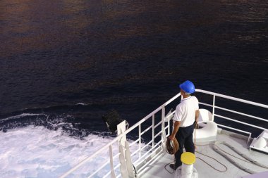 Rıhtım işçileri, yolcu gemisi Yunanistan'daki Sifnos limanına varırken demirleme halatlarını bağladı19 Ağustos 2019