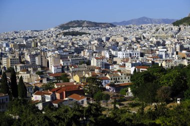 Atina'daki Akropolis tepesinden Atina'nın görünümü, Yunanistan'da 9 Ağustos 2019