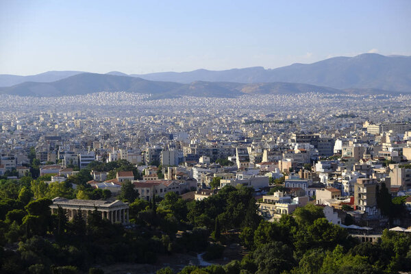 View of Athens from the Acropolis hill in Athens, Greece on Aug. 9, 2019