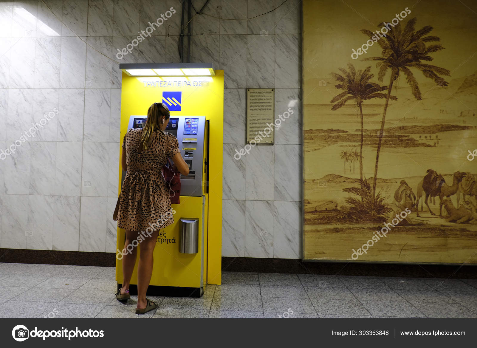 Woman Withdraws Money Piraeus Bank Branch Atm Athens Greece Aug Stock Editorial Photo C Ale Mi 303363848
