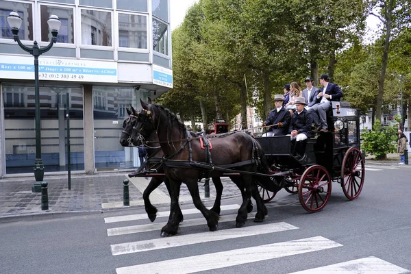 Procession Historical Brewery Carts Beer Wagons Streets Central Brussels Belgium — Stock Photo, Image