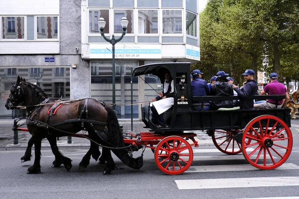 Procession Historical Brewery Carts Beer Wagons Streets Central Brussels Belgium — Stock Photo, Image