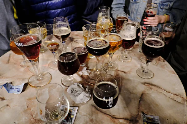 Bier Glazen Tijdens Een Festiviteiten Van Bier Weekend Brussel België — Stockfoto