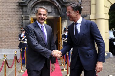 Hollanda Başbakanı Mark Rutte, Yunanistan Başbakanı Kyriakos Mitsotakis ile 3 Eylül 2019'da Hollanda'nın Lahey kentinde bir araya geldi.
