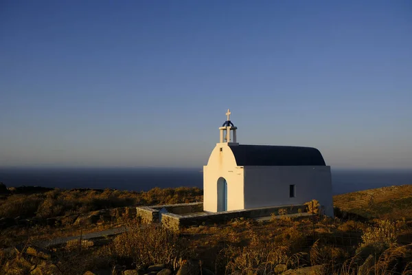 Venkovní Pohled Ikonický Řecký Pravoslavný Kostel Řeckém Ostrově Serifos 2019 — Stock fotografie