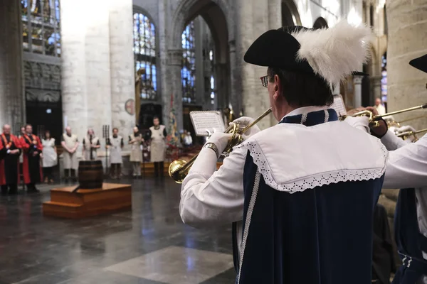 Musicisti Che Suonano Mentre Celebrano Saint Arnould Patrono Dei Birrai — Foto Stock